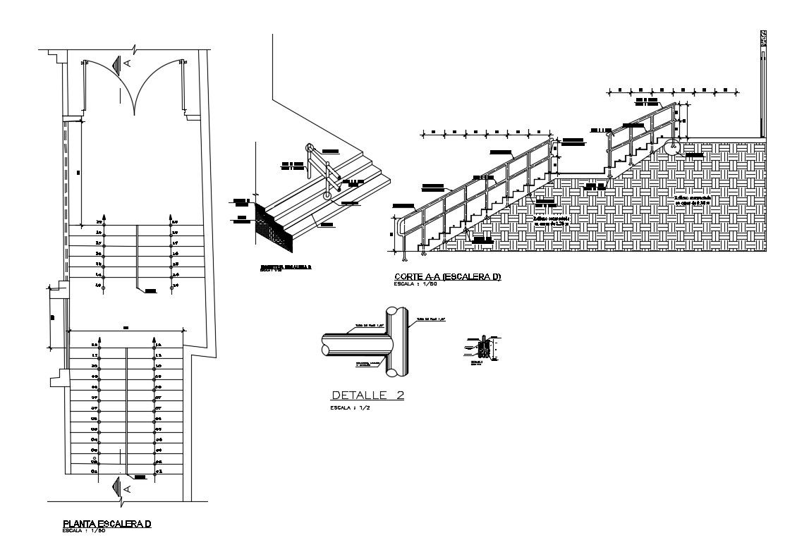 House stairs section and constructive structure details dwg file