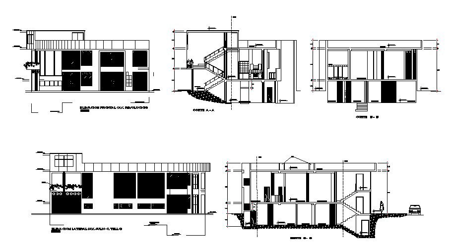 House two story elevation and section cad drawing details dwg file