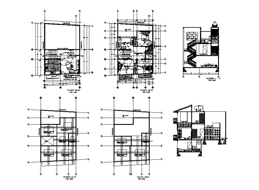 House two-story section, electrical layout plan and auto-cad details dwg file