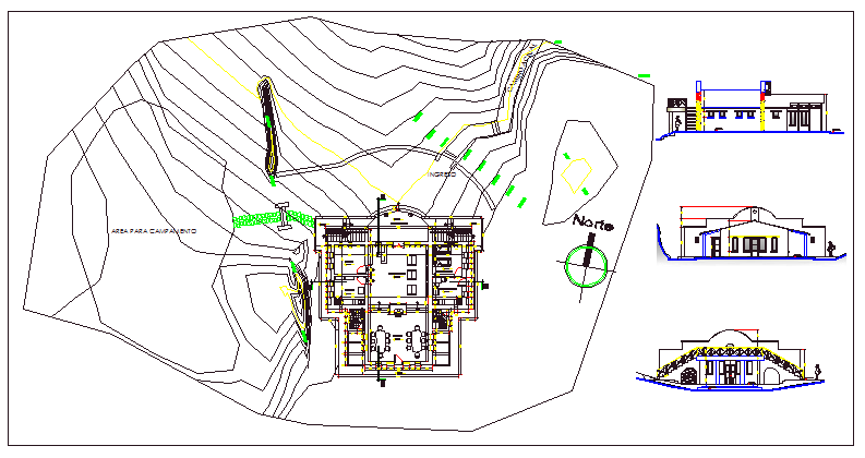 House with elevation, site plan and structure details dwg file