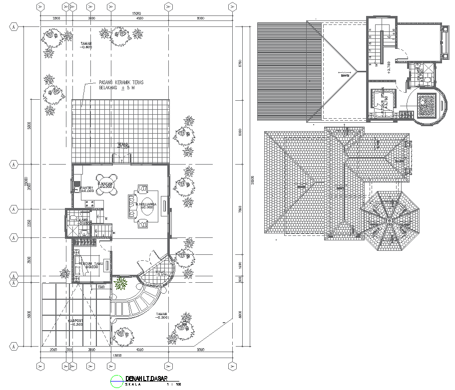 AutoCAD House Plan with Floor Layout and Top Elevation