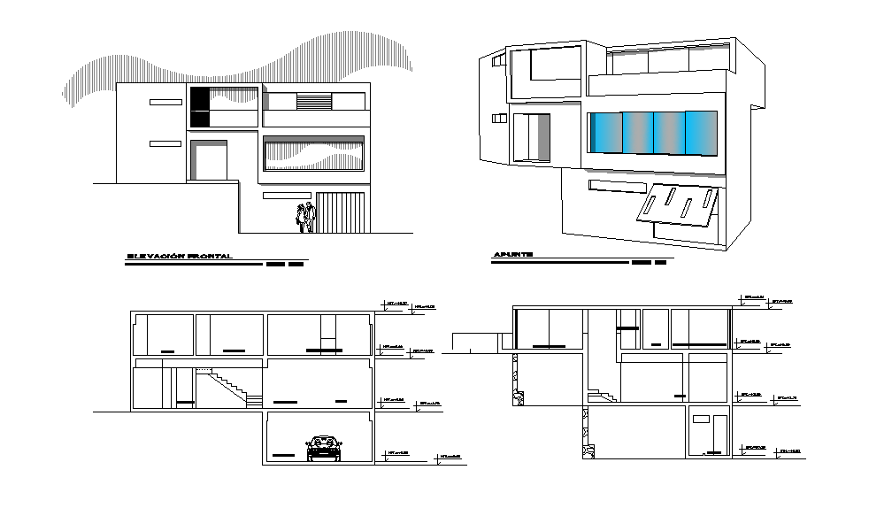 House Building 3D And 2D Elevation View Drawing Download DWG File