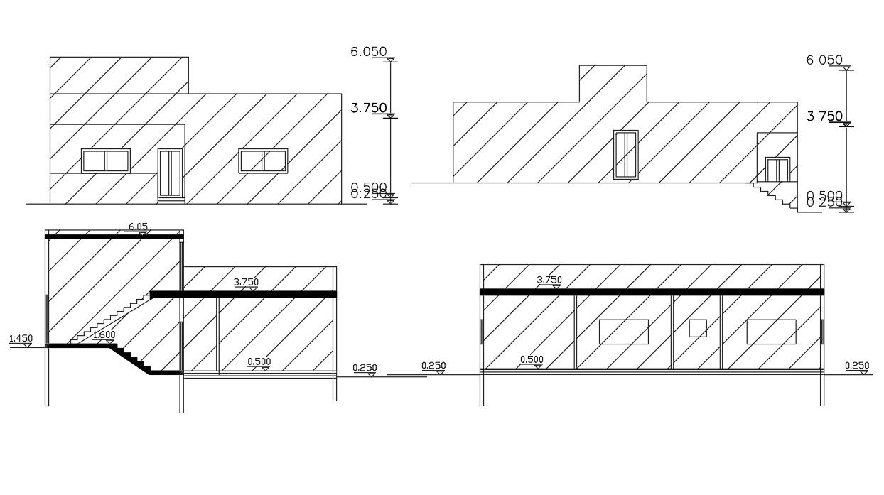 House Building 4 Story Sectional Elevation Design
