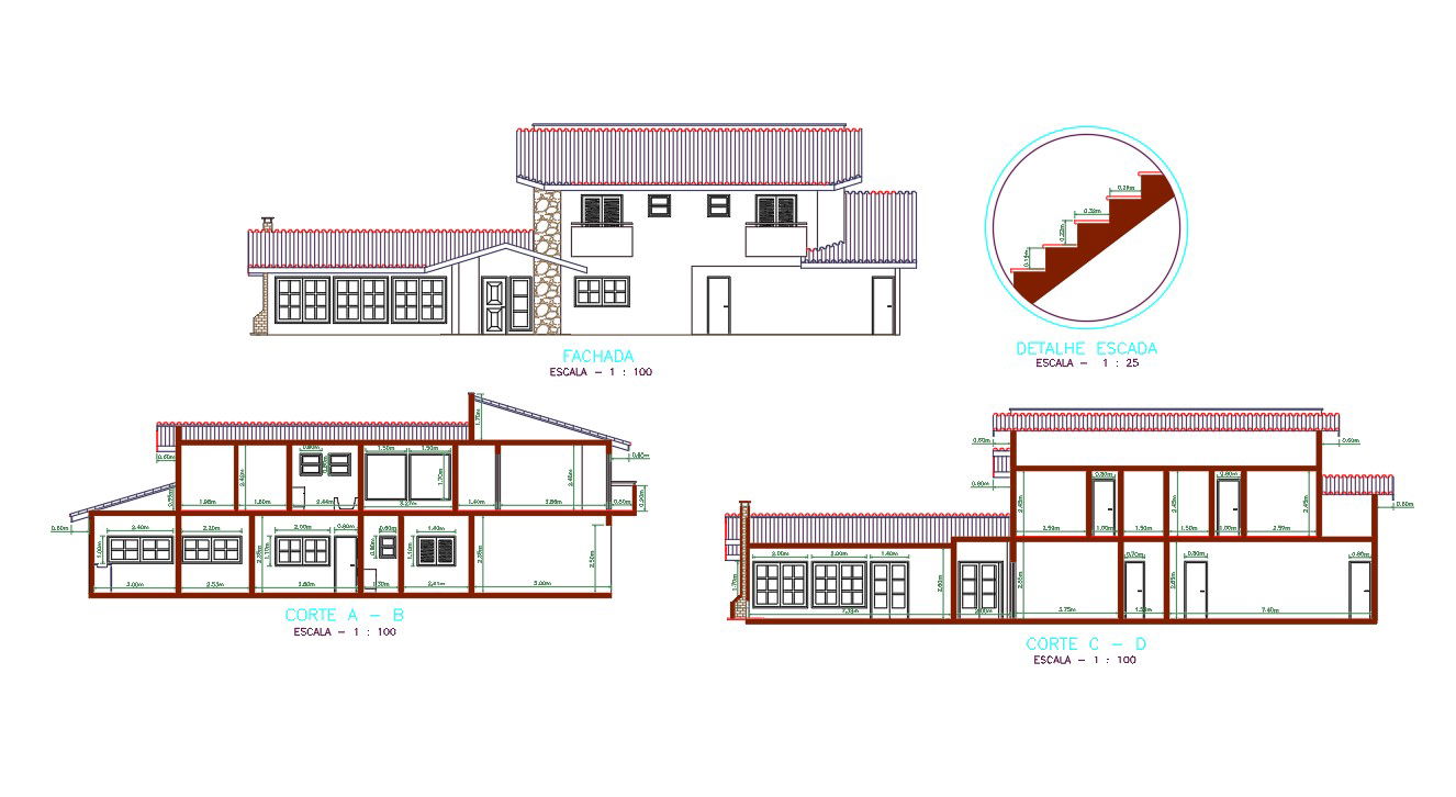 House Building Front Elevation And Section Drawing
