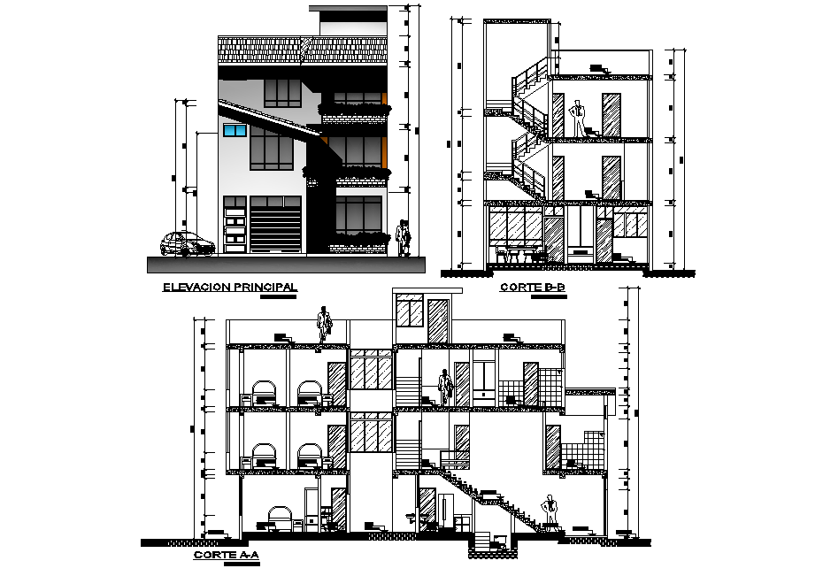 House Building Front Elevation Design And Section Drawing DWG File
