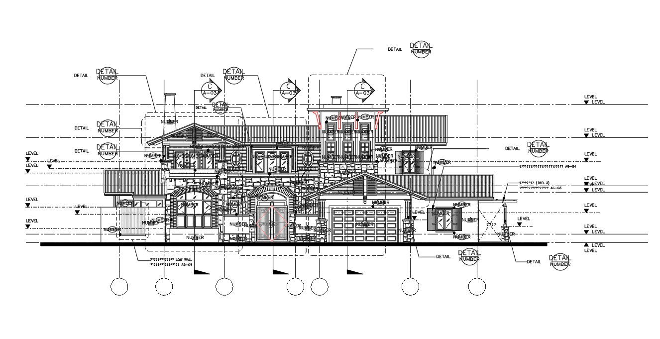 House Building Front Elevation Design DWG File