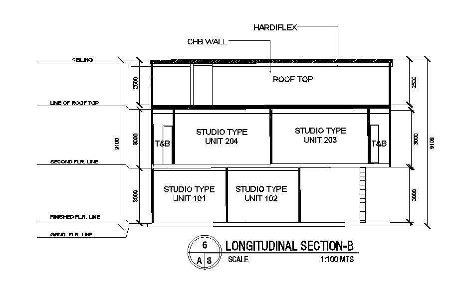 House Building Longitudinal Section Drawing DWG File
