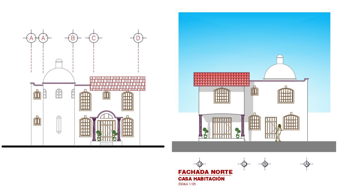 House Building North And East Elevation Design DWG File