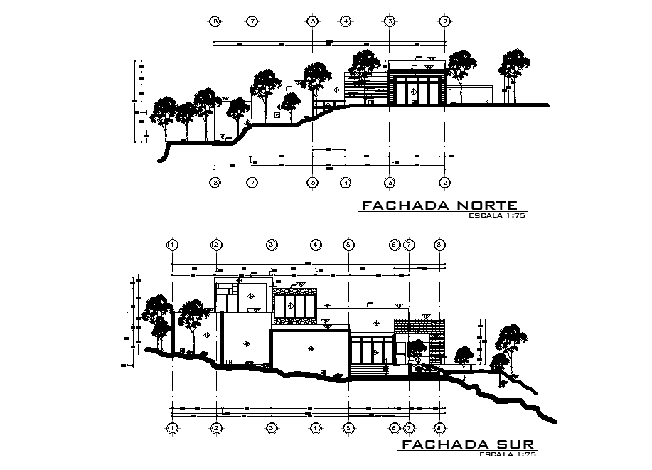 House Building North And South Elevation Design Download DWG File