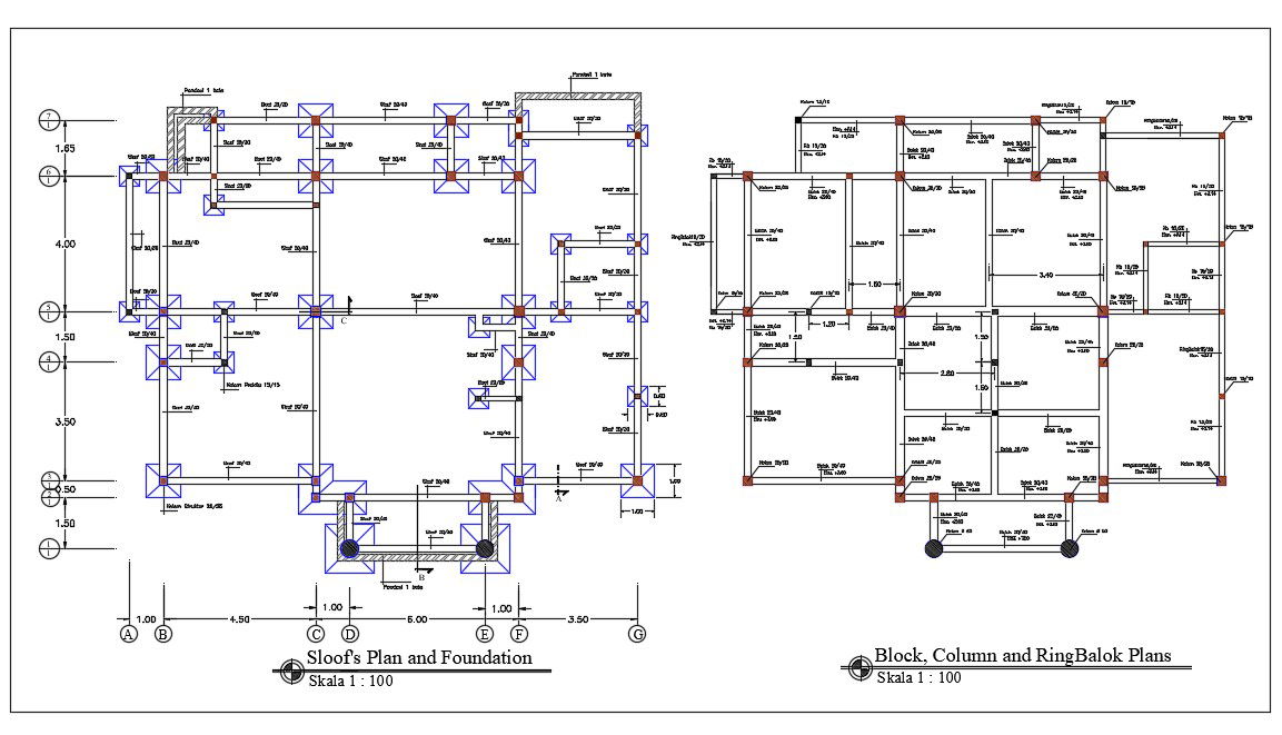 House Column And Foundation Plan AutoCAD Drawing Download DWG File