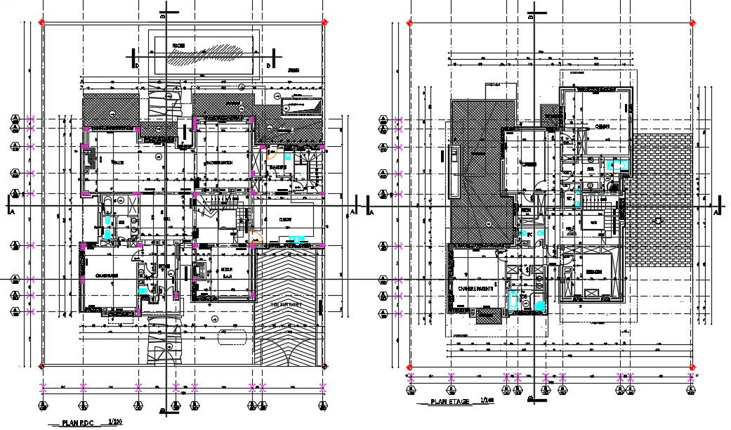 House Construction Working Center Line Plan Drawing DWG File