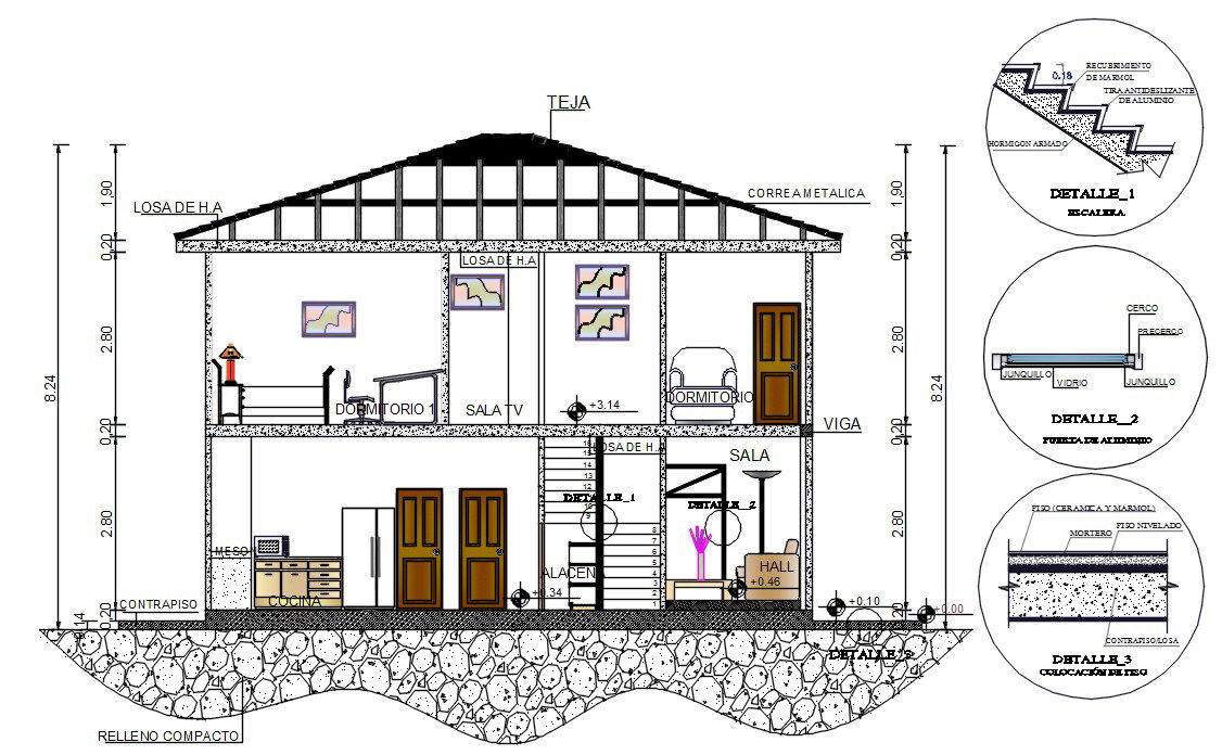 House Cross Section AutoCAD Drawing Download DWG File