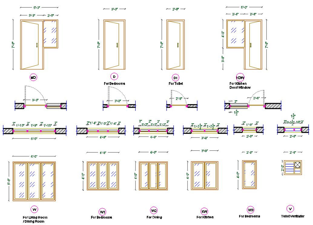 House Door And Window CAD Blocks Drawing Free Download DWG