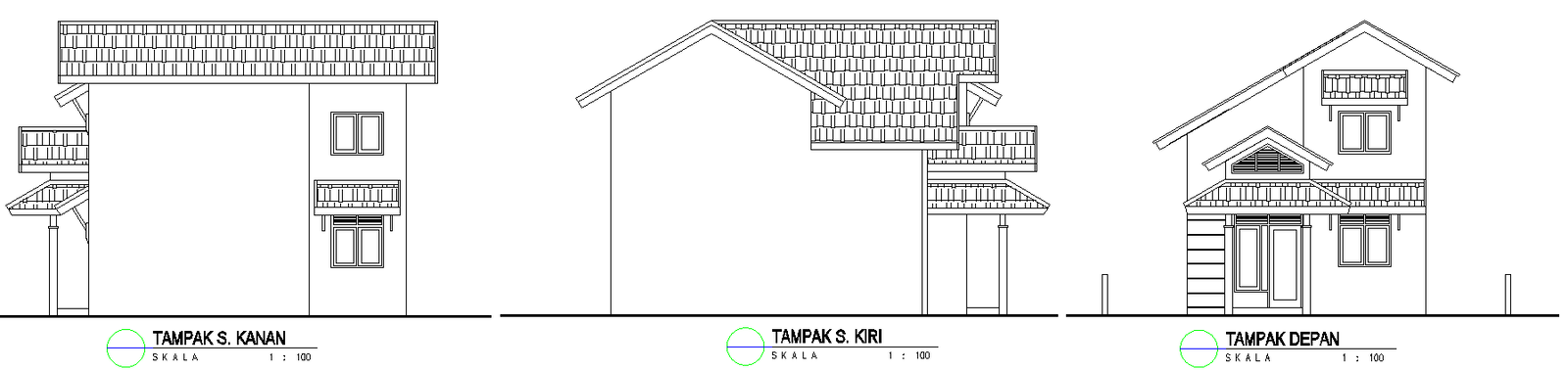 AutoCAD Drawing of 3 Side House Elevation in DWG Format