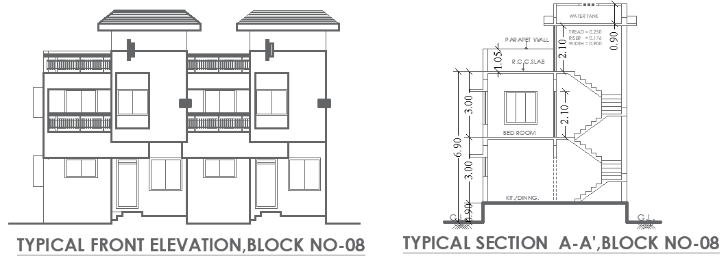 Staircase Section with Elevation Drawing AutoCAD Layout
