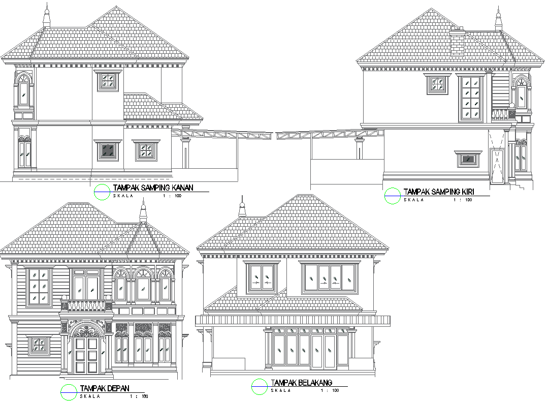 Architectural DWG Views of House Elevation in AutoCAD File
