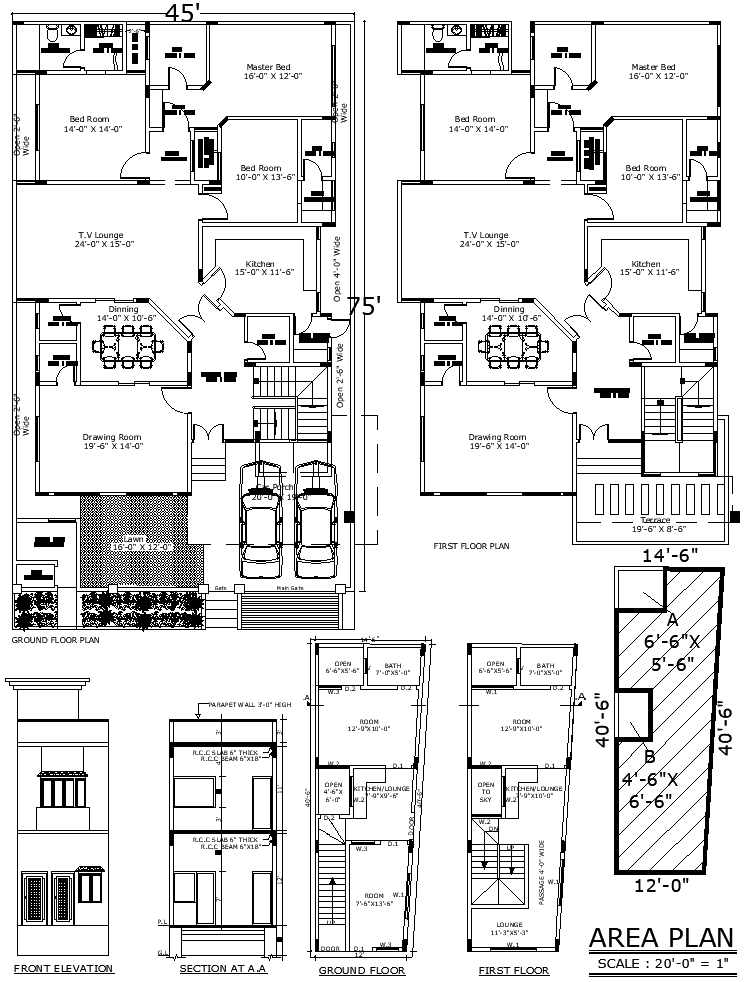 AutoCAD DWG File with House Section and Elevation Plan