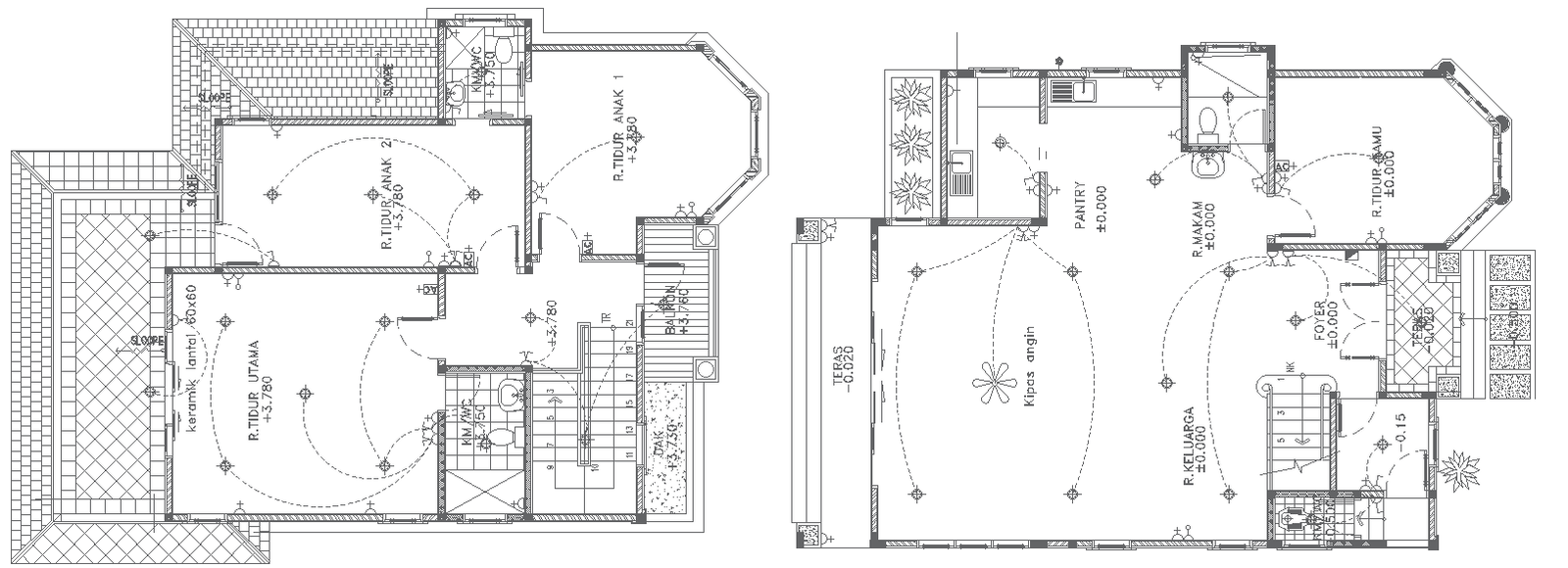 House Floor Plan with Bedroom and Terrace in DWG Format