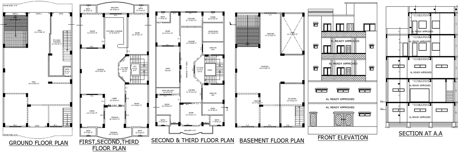 AutoCAD House Section and Elevation with Floor Details