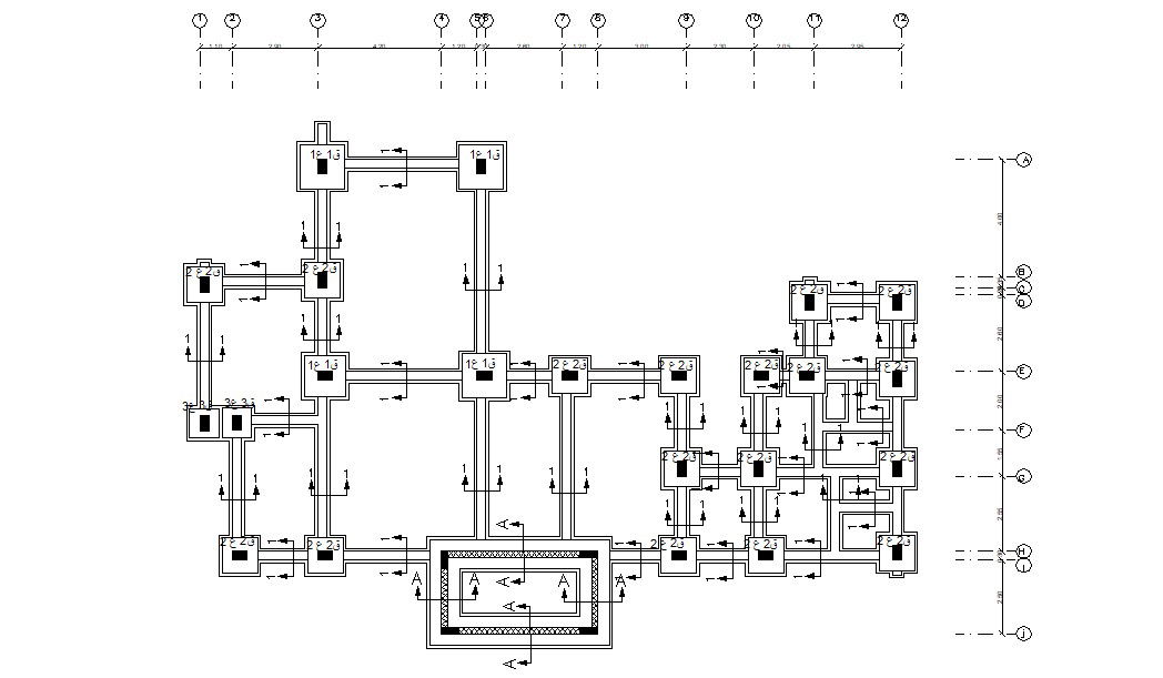 House Foundation Plan With Center Line CAD Drawing