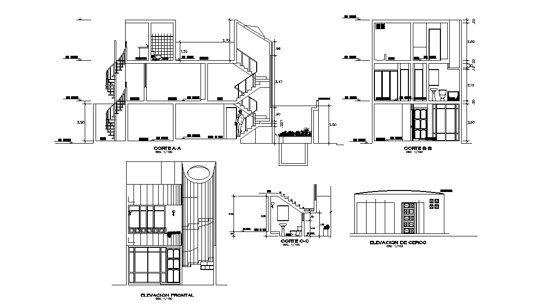 House Front Elevation Design And Section Drawing DWG File
