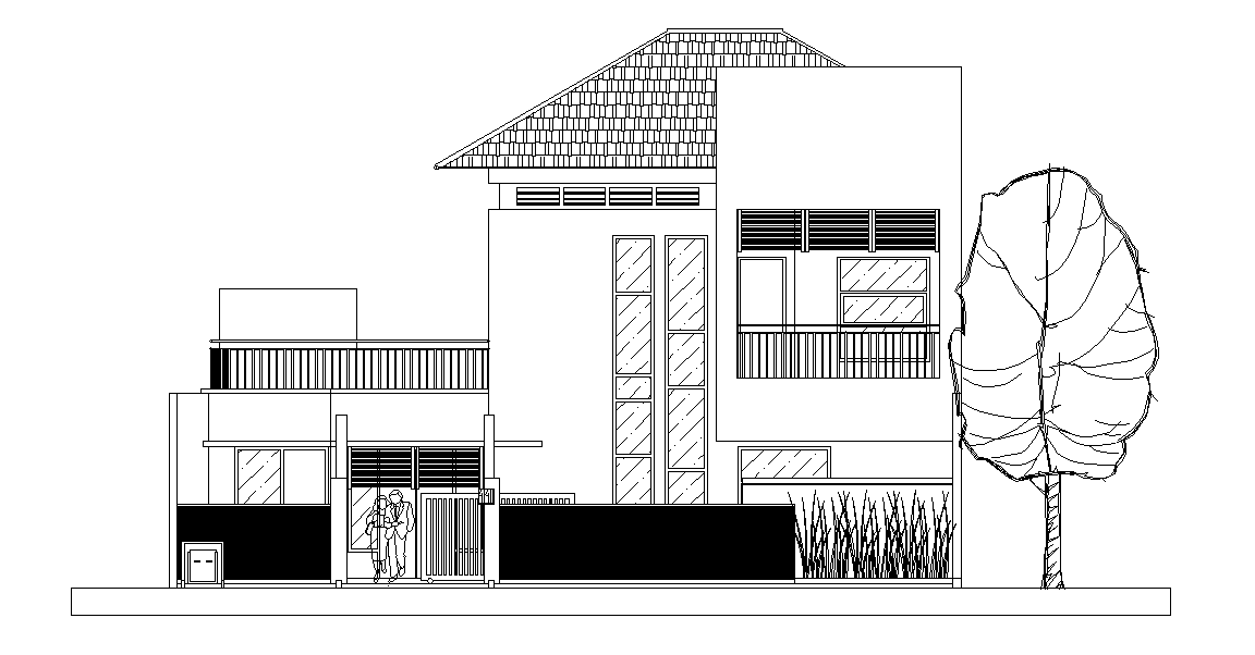 House Front Elevation Design Download Free DWG File