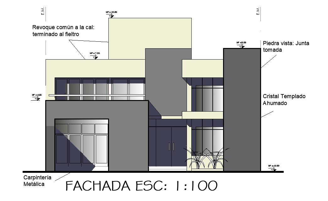 House Front Elevation Design With AutoCAD Hatching Download DWG File