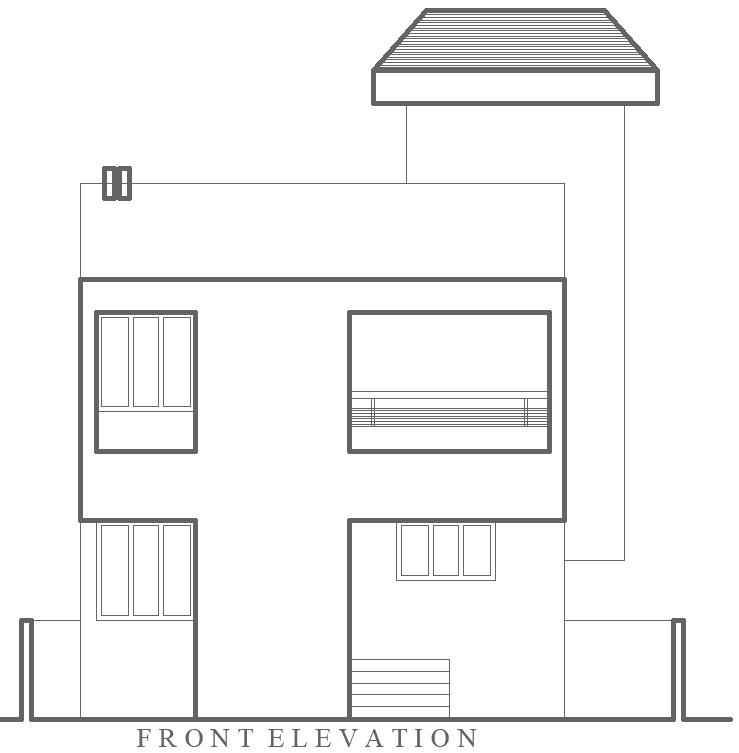 Front Elevation Design of House in Detailed AutoCAD Layout