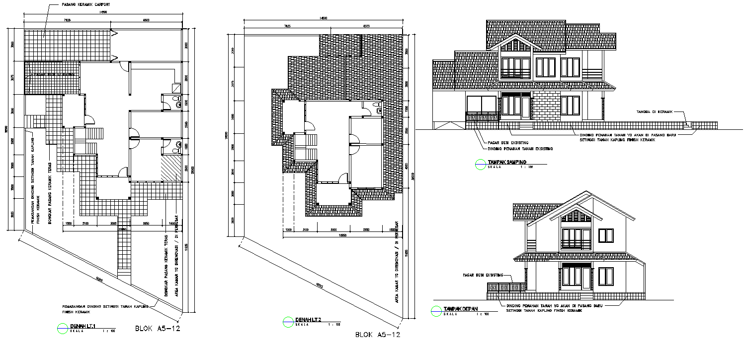 House Floor Layout with Elevation Design in DWG File