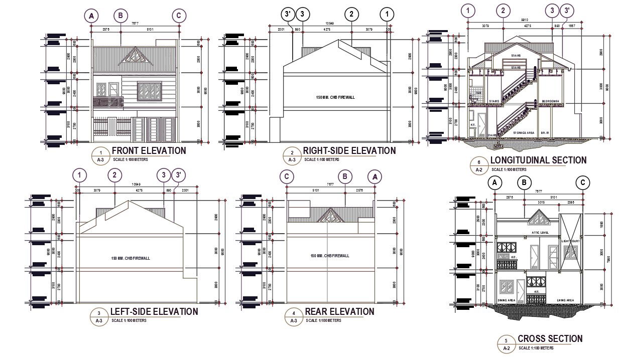 House Longitudinal Section And Elevation Design