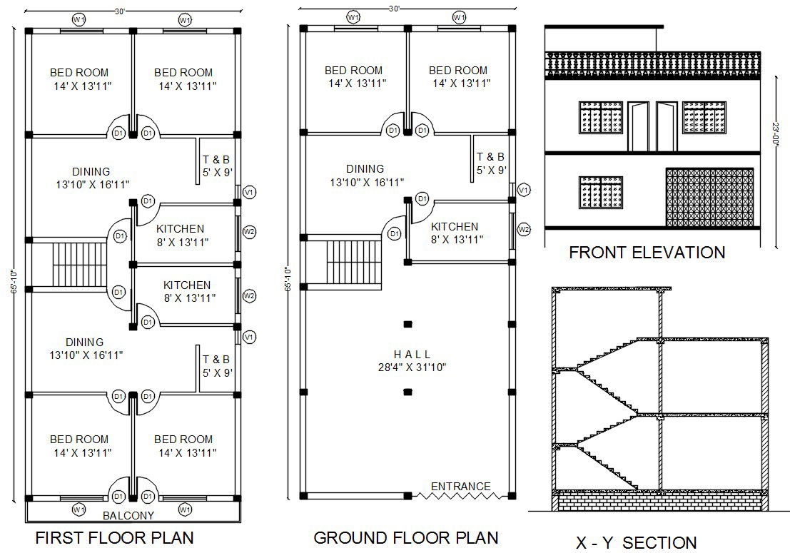 House Plan And Section Elevation Drawings DWG File