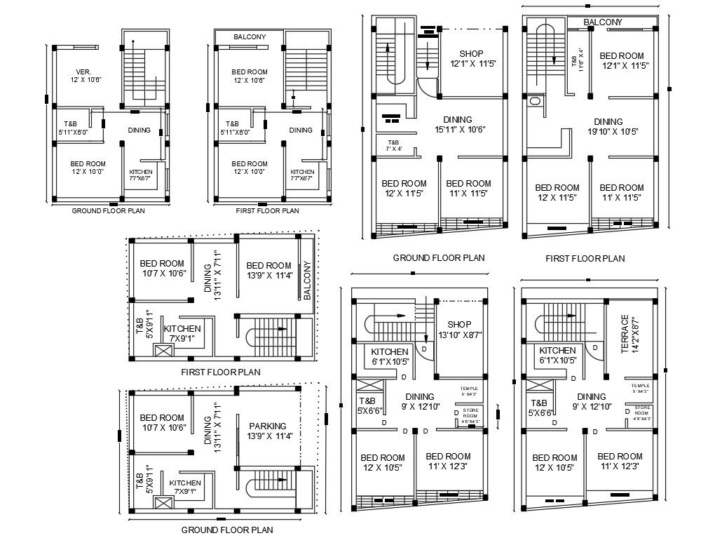 House Plan With Different Option In-CAD Drawing