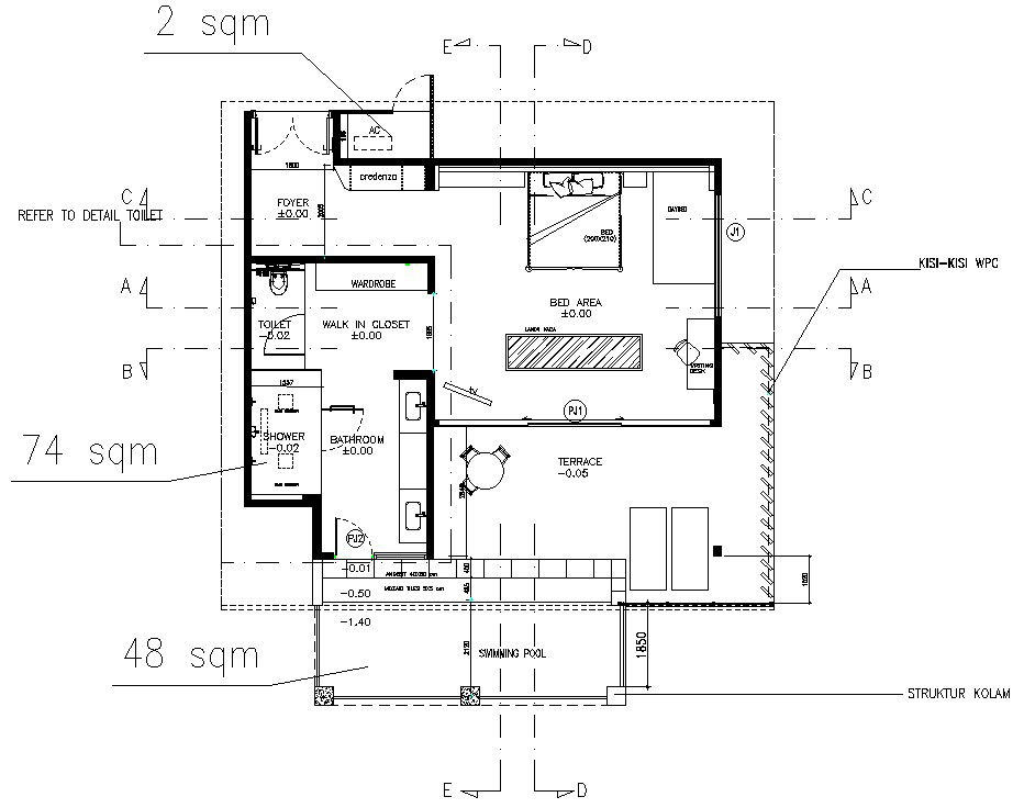 House Layout with Pool Structure Design in DWG Drawing