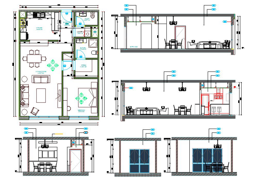 House Plan With Section Drawing Furniture Design DWG File