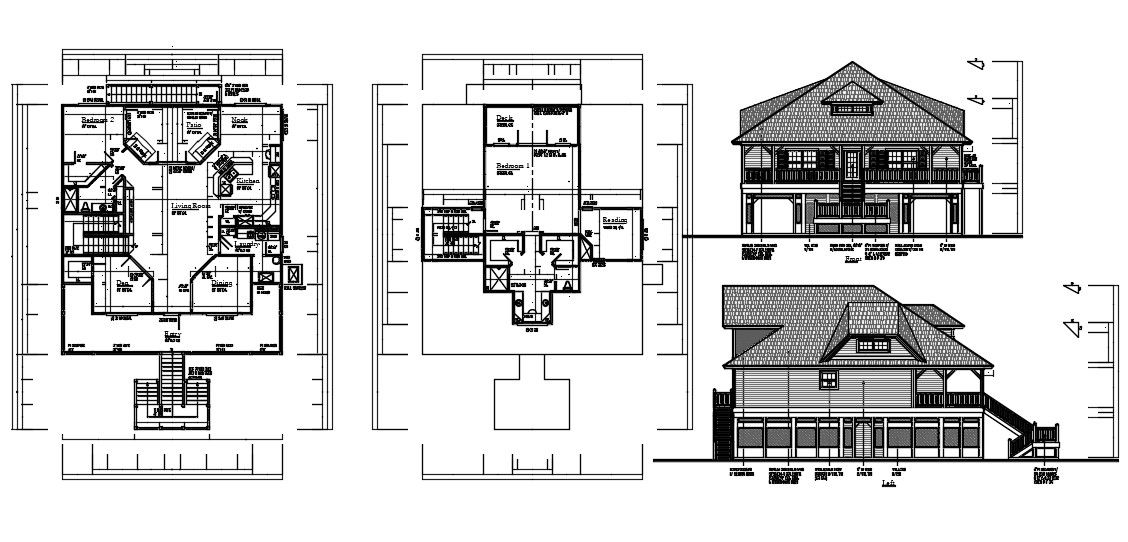House Plan With Truss Roof Building Elevation Design DWG File