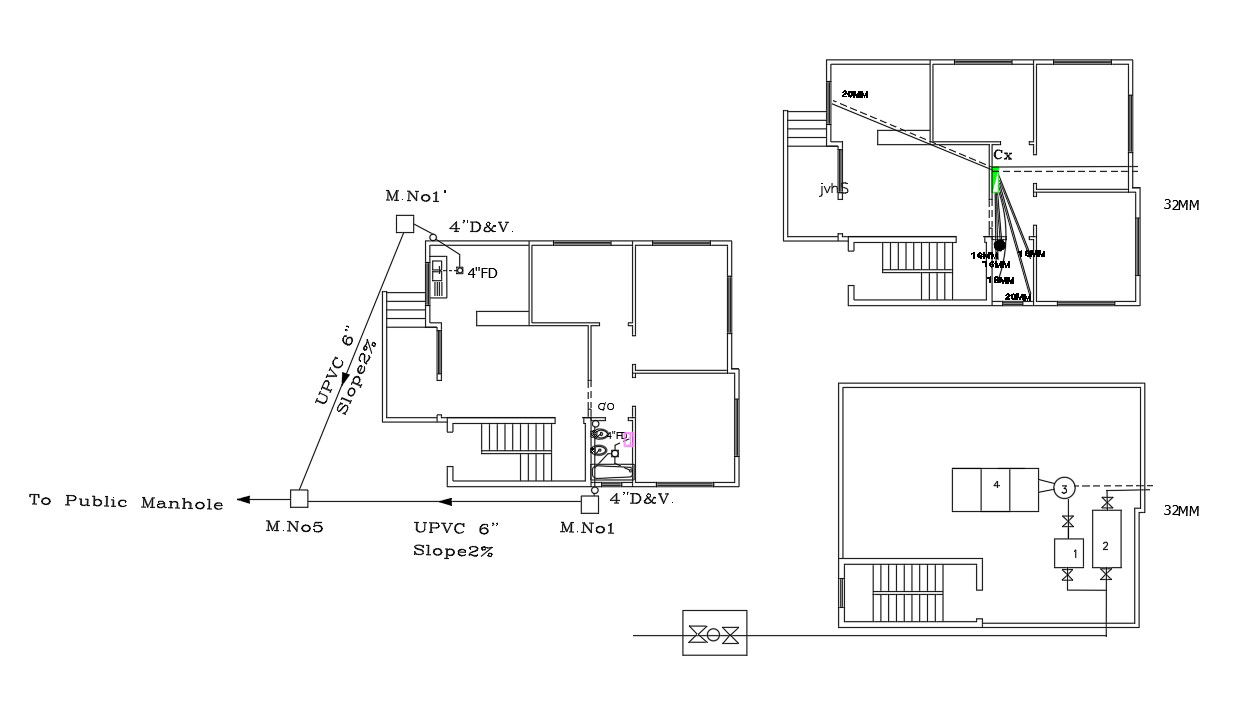 House Plumbing And Drainage Chamber Line Plan Design