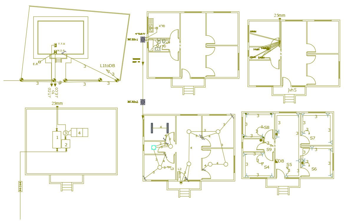House Plumbing And Electrical Layout Plan CAD Drawing
