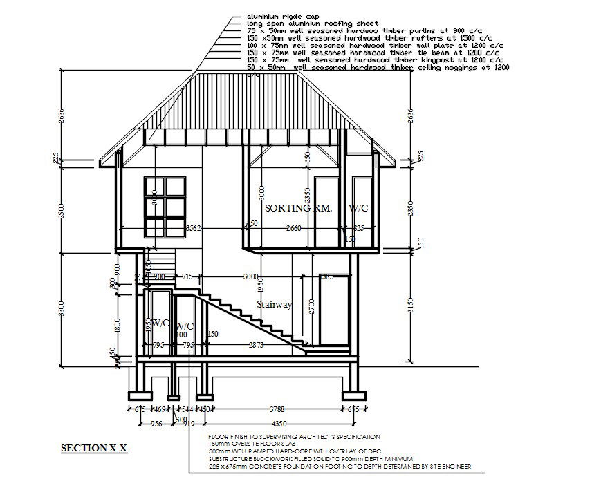 House Section Drawing With Column Foundation Free DWG File