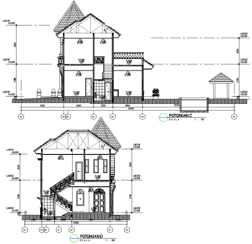 House Section Layout Drawing Architectural AutoCAD DWG File