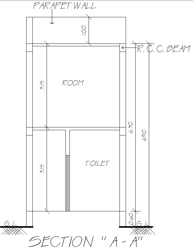 House Section Plan with RCC Beam & Room Details in DWG Plan