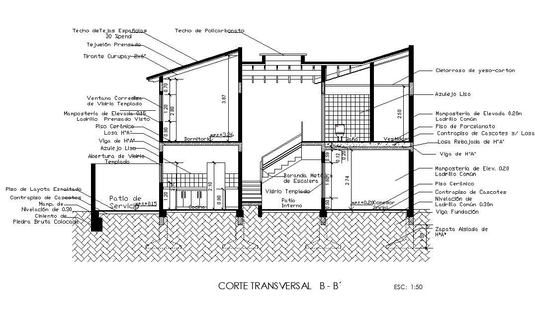 House Section With Column Footing Foundation Drawing DWG File