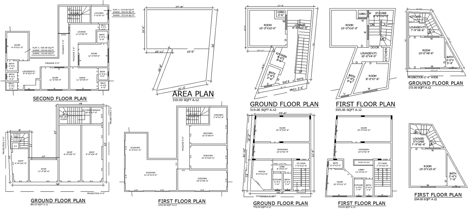 DWG Layout with House Shop and Godown Architecture Plan