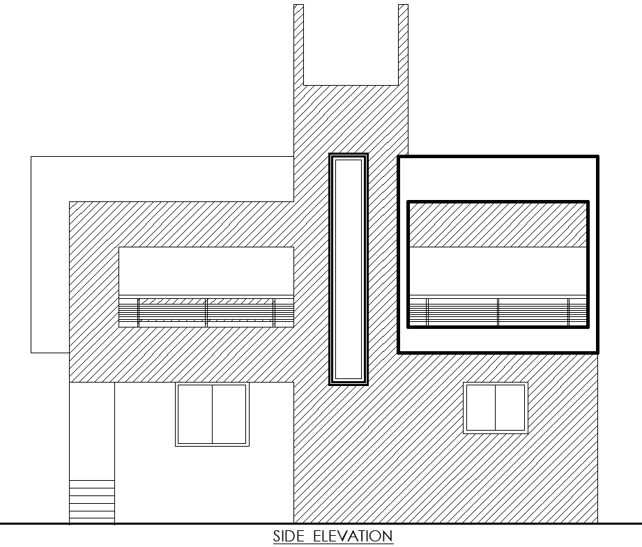 Side Elevation Layout Design of Residential House in DWG File