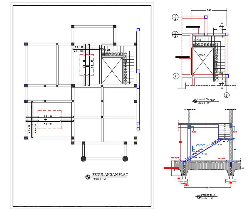 House Staircase Plan And Section Drawing Free Download DWG