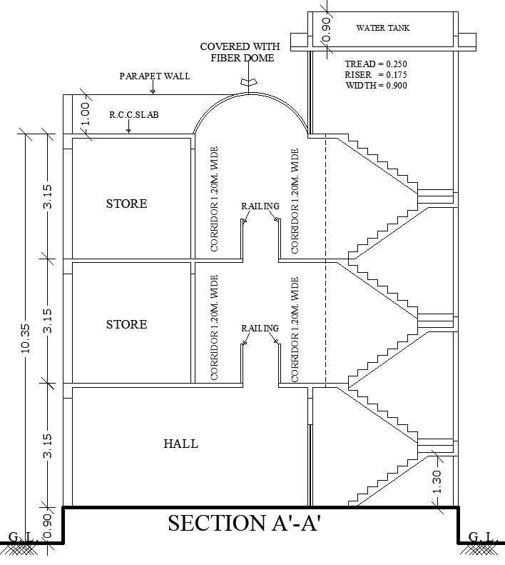 House Staircase Section Layout Plan Design AutoCAD DWG File 