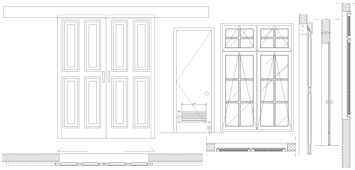 House Windows and Door Elevation Layout Plan AutoCAD DWG