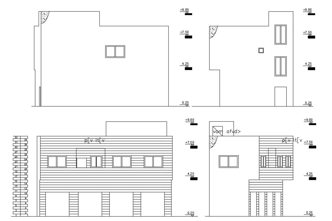 House With Shop Building Elevation Design DWG File