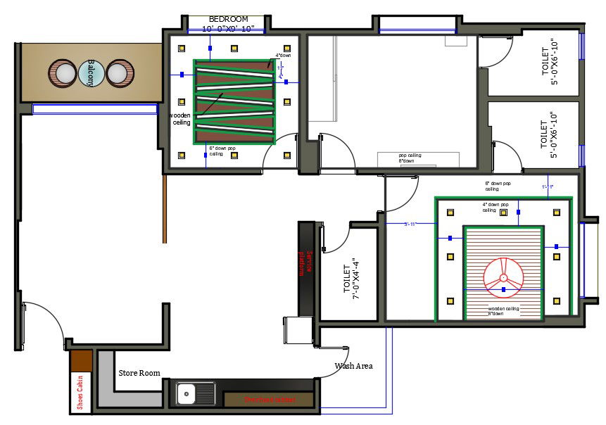 House Wooden Ceiling Interior Layout Plan Drawing DWG File