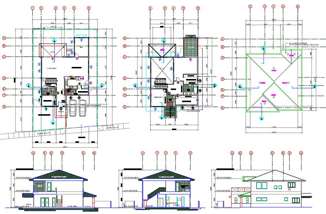 House Working Plan With Building Sectional Elevation Drawing DWG File