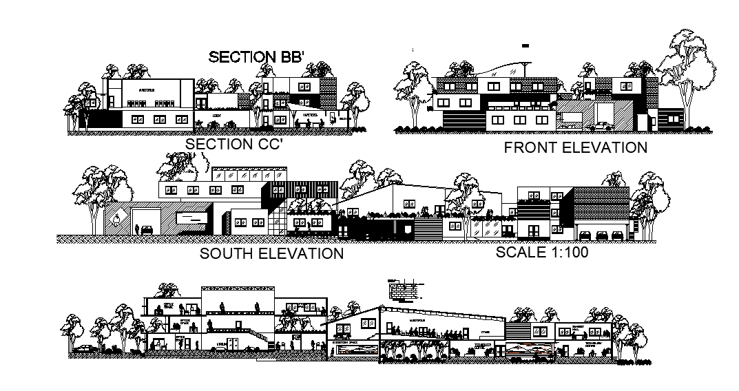 House all side elevation design defined in this file. Download this 2d AutoCAD drawing file.